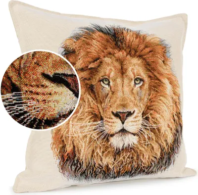 Produktbild von Dekokissen 45x45cm Kissenhülle mit Reißverschluss Sofakissen ohne Füllung Löwe Gobelin bunt