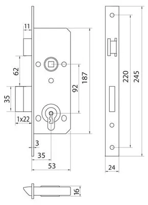 Produktbild von KFV 49N-PZW 92/35/24 WB Einsteckschloss verzinkt silber