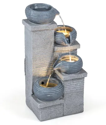 Produktbild von COSTWAY 4-stufiger Springbrunnen, Gartenbrunnen mit LED Beleuchtung & Pumpe, Kaskadenbrunnen, Steinoptik, Zimmerbrunnen draußen Kunstharz 28x22x58cm