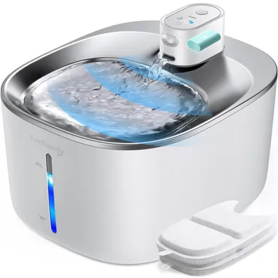 Image de Fontaine à eau sans fil pour chats, 4 litres, avec détecteur de mouvement, batterie de 4000 mAh, gamelle en acier inoxydable, filtre à 5 couches, couleur blanche