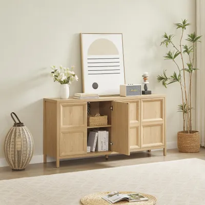Produktbild von MODFU Sideboard mit Eichenholz-Optik,Beistellschrank,Küchenschrank mit Zwei Fächer und Rasterfront,160x40x80 cm