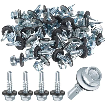 Immagine prodotto di Viti autoperforanti per lamiere ondulate con guarnizione, 6,3 x 25 mm, acciaio zincato, confezione da 100 pezzi