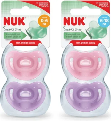Produktbild von NUK Sensitive babySchnuller 0–6 Monate + Sensitive babySchnuller 6-18 Monate SET