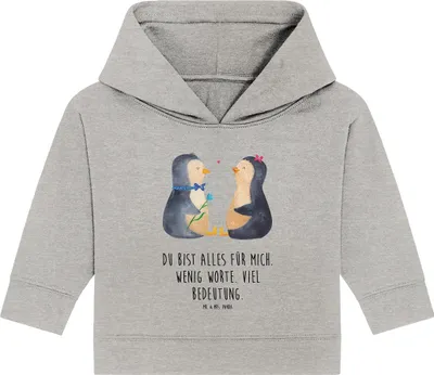 Produktbild von Mr. & Mrs. Panda Organic Baby Hoodie Pinguin Pärchen 12. - 18. Monat - Heather Grey - Geschenk, Kapuzensweatshirt, Kapuzenshirt, Hochzeitstag, Hochzeit, Liebe