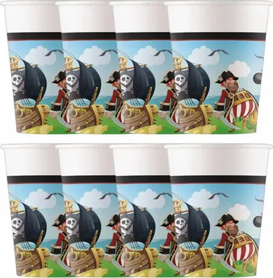 Image de Gobelets en carton Pirate 200 ml | 8 pièces