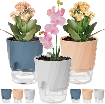 Imagen del producto de Macetas con sistema de riego, juego de 4 unidades, en varios colores, para jardín y balcón