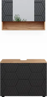 Image de Meubles bain Vicco Irma Anthracite avec structure en nid d'abeille 2 pièces, meuble bas 80 cm, Model 47182