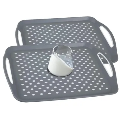 Produktbild von Tablett, 2 rutschfeste Kunststofftabletts mit Griffen, PP+TPR, 45×32×4,5cm, für Küchen, Restaurants, Cafés u. tägliche Aufbewahrung