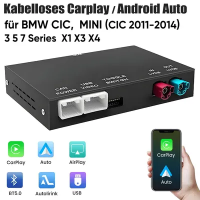 Produktbild von Hexinex Kabelloses CarPlay & Android Auto Modul für BMW CIC System Retrofit Kit für 1er 3er 5er 7er X1 X3 X5 X6 Mini, Original System Erhalten