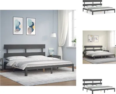 Produktbild von vidaXL Massivholzbett mit Kopfteil Grau 200x200 cm -  Betten & Bettgestelle