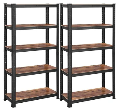 Image de Étagère de rangement, lot de 2, 5 étagères, style vintage, couleur marron et noir, dimensions 30 x 75 x 150 cm