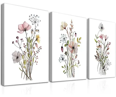 Productafbeelding van Set van 3 ingekaderde wanddecoraties met bloemendrukken, botanisch thema, canvas, 12x16 inch