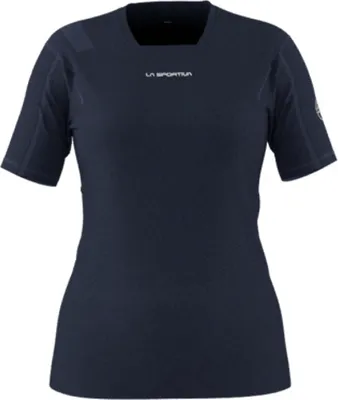 Dunkelblaues Trail Bite T-Shirt für Damen von La Sportiva; kurzärmlig mit Rundhalsausschnitt.