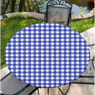 Produktbild von Tischdecke rund 110cm blau kariert wetterfest abwischbar mit Gummizug