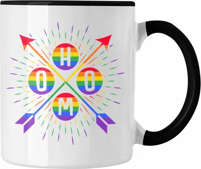 Produktbild von Trendation - LGBT Tasse Geschenk für Schwule Lesben Transgender Regenbogen Herzschlag Lustige Grafik Regenbogen Homo (Schwarz)
