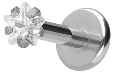 Produktbild von Ohrpiercing, Nasenpiercing Titan Labret mit Push Fit KRISTALLSTERN Silber Stablänge: 6mm | Stabstärke: 1,2mm