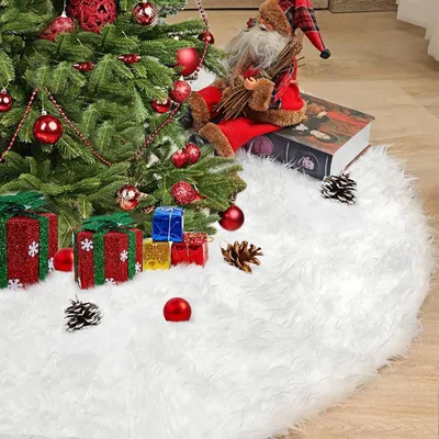 Weihnachtsbaumteppich 78 cm, weiß, Plüsch mit Pailletten