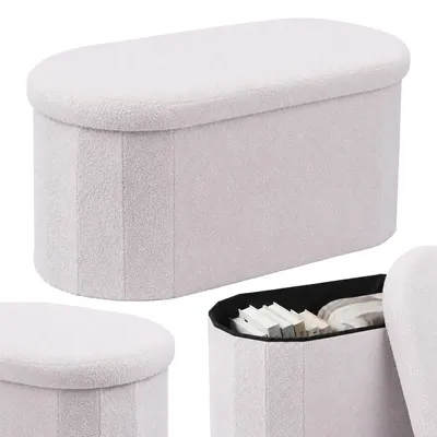 Productafbeelding van Relaxdays Zitbank, bekleed met teddy stof, met opbergruimte, gestoffeerd, geschikt voor hal of slaapkamer, afmetingen: 38x76x38 cm, bouclé zitkist, wit