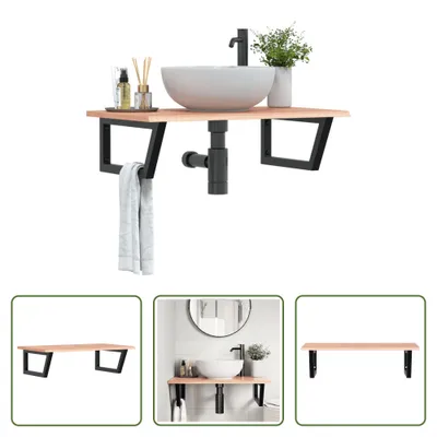 Produktbild von The Living Store Waschtischplatte mit Halterung Stahl und Massivholz Eiche