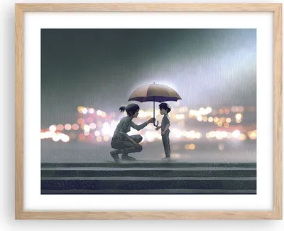 Produktbild von Gerahmtes Poster - Rahmen in heller Eiche - Manga Regenschirm Hilfe - 50x40 cm - Wand Bild - Wanddeko - Wandbilder - Kunstposter - Wandposter - Bilderrahmen - Bilder - Kunstdruck - P2NAA50x40-4741