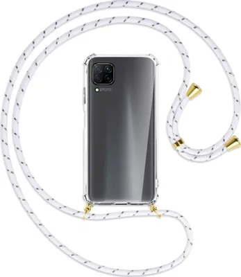 Produktbild von Handykette Backcover-Schutzhülle mit Band (Metall goldfarben) für Huawei P40 lite - weiß/grau