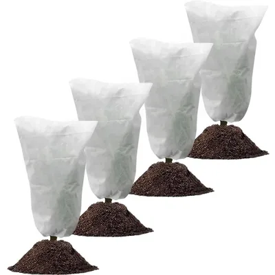 Image de Protection hivernale pour plantes, lot de 4 pièces, dimensions 60x80 cm, avec cordon de serrage, en tissu non tissé