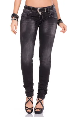 Produktbild von CBW-0655 Schwarze Damen Jeans mit Waschung und Stretchkomfort