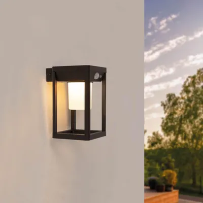 Produktbild von Ledvion LED Solar Wandleuchte mit Bewegungssensor quadratisch schwarz IP44
