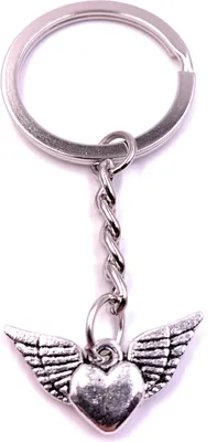 Produktbild von Onwomania Schlüsselanhänger Keychain Silber Metall Herz fliegend mit Flügeln Liebe Love