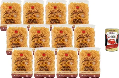 Produktbild von Italian Gourmet Fusillone Glutenfreie Pasta aus Mais, Vollkornreis & Quinoa, Vorteilspack 12 x 400 g, italienische Nudeln ohne Gluten + Italian Gourmet Polpa
