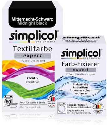 Produktbild von simplicol Textilfarbe expert, DIY Färbemittel in versch. Farben + Farb-Fixierer, Farbe:Mitternacht-Schwarz (1718)