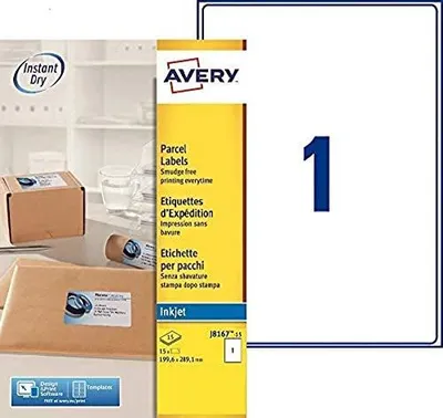 Zdjęcie produktu dla AVERY J8167-15 Etykieta wysyłkowa AVERY, 199,6 x 289,1 mm, biała