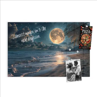 Produktbild von Magnettafel 90x60cm Pinnwand Whiteboard beschreibbar - Mondnacht am Strand