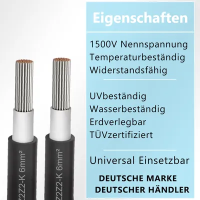Produktbild von Solar Verlängerungskabel Kabel für Solarmodule Solarkabel mit Stecker 4mm² 6mm²Kabelquerschnitt:6mm²;Länge:2x 3m incl. Stecker