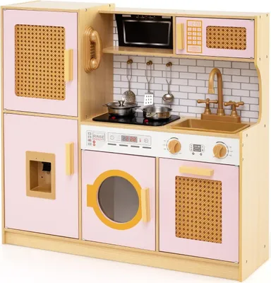 Produktbild von Spielküche aus Holz mit Rattantüren, Licht und Sound, Rosa