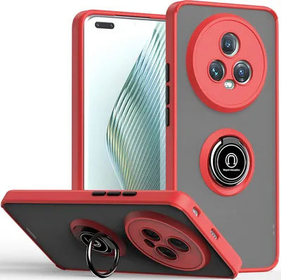 Produktbild von Hülle für Honor Magic5 Pro Ring Halter Ständer Matte Transluzent TPU Bumper Stoßfest Schutzhülle Rot