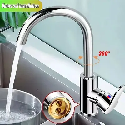 A kitchen faucet with water running into a pot.