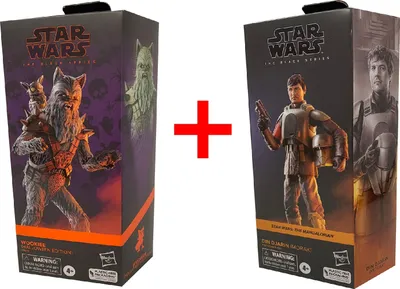 Produktbild von 2er-Set Star Wars The Black Series F5009 Din Djarin (Morak) und Wookiee Figur (Halloween Edition) Sammelfiguren, 15 cm, Geschenk-Set