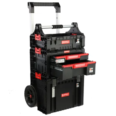 Immagine prodotto di Set di cassette per attrezzi su rotelle, doppio cassetto, cassetta con maniglia, set modulare H 115 cm, garage officina PRO