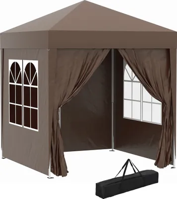 Produktbild von Outsunny Pavillon 2x2m Wasserdicht, Pop-up Faltpavillon mit 4 Seitenwänden, Fenster, faltbar Partyzelt mit UV-Schutz 30+, Gartenzelt mit Tragetasche