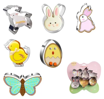 Produktbild von 6-teiliges Oster-Ausstechformen-Set aus Edelstahl, Oster-Ausstechformen, Ausstechformen für Kinderbäcker, Oster-Ausstechformen, Ausstechformen für Ei, Karotte, Küken, Hasenkopf, Schmetterling