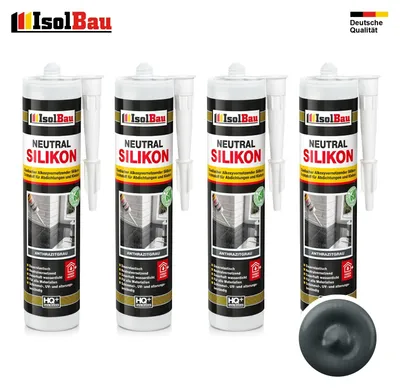 Isolbau Neutralsilikon Anthrazitgrau 4 x 300 ml Natursteinsilikon Dichtstoff Fugen