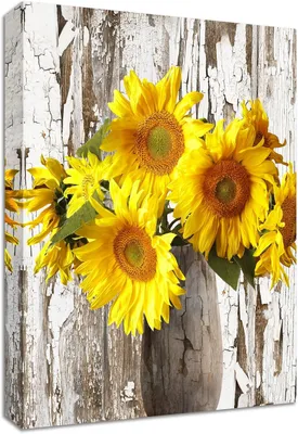 Image de Tableau sur Toile Tournesols dans un Vase Décoration Murale Jaune 40x60 cm