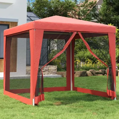 Immagine prodotto di The Living Store Tenda per feste con 4 pareti laterali in rete rossa 2,5x2,5 m HDPE