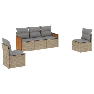 Produktbild von vidaXL 5-tlg. Garten-Sofagarnitur mit Kissen Beige Poly Rattan