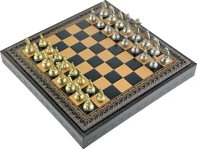 Produktbild von Römisches schachfiguren-set+Italienisches schachbrett kunstleder gold/schwarz 28
