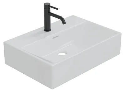 Produktbild von HAGO24 Waschbecken Keramik 515x360x130mm weiß eckig schmaler Rand Überlaufschutz Wandmontage Aufsatzwaschbecken