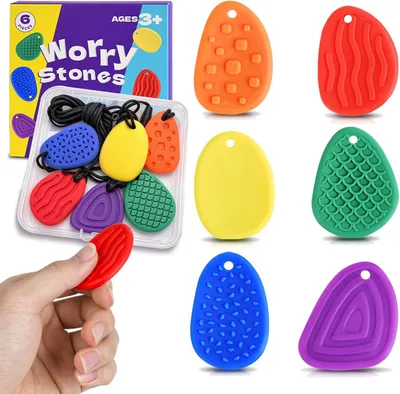 Zdjęcie produktu dla Zabawki sensoryczne "fidget toys" – 6 sztuk – Silikonowe zabawki sensoryczne z sznurkiem do zawieszania – Dotykowe, redukujące stres