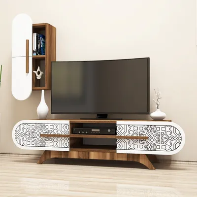 Produktbild von Skye Decor, Defne- Defne DCM, Nussbaumfarbe,,Weiß, TV-Schränke, 37x145x35 cm, 100% Melaminbeschichtete Partikelplatte