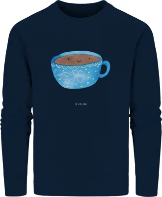 Produktbild von Mr. & Mrs. Panda Bio Sweatshirt Kaffee Tasse Größe S - French Navy - Geschenk, Rundhals Pullover, Glücklich, Liebe, Lustige Sprüche, Baumwoll, Sweater, Geschmack, Pulli